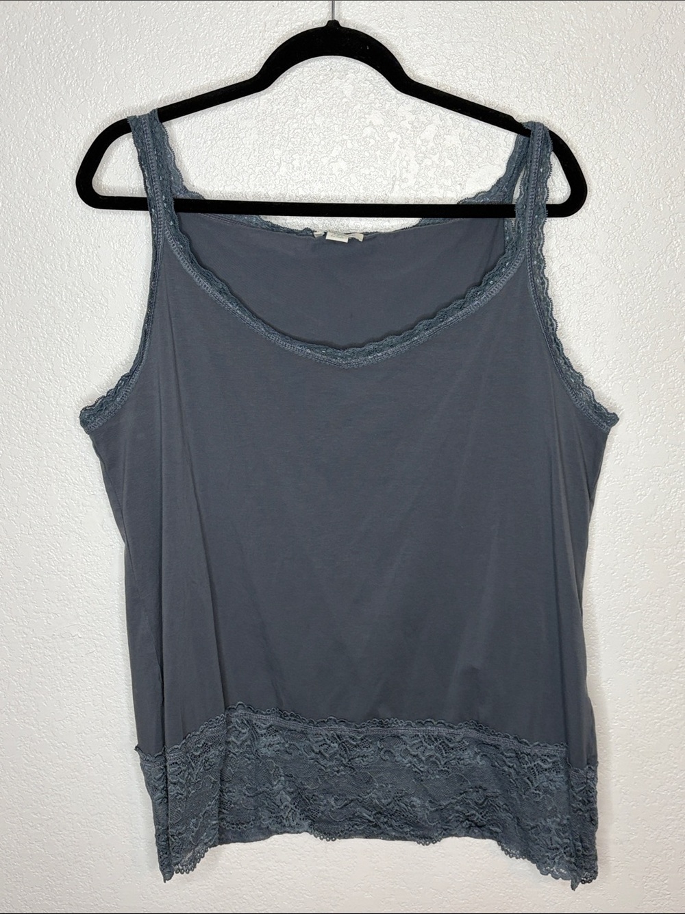 Sundance Slate Blue Gray Lace Trim Y2K Style Layering Tank Top Size XXL Boho